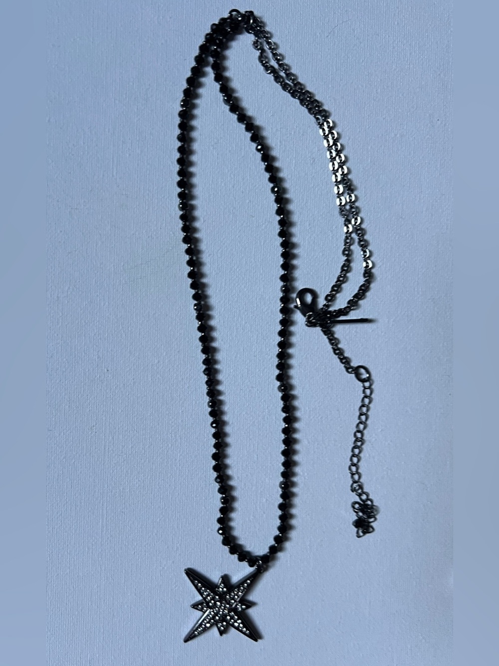 WHBM Celestial Crystal North Star Pendant Beaded Necklace Gunmetal Silver Tone⁠
